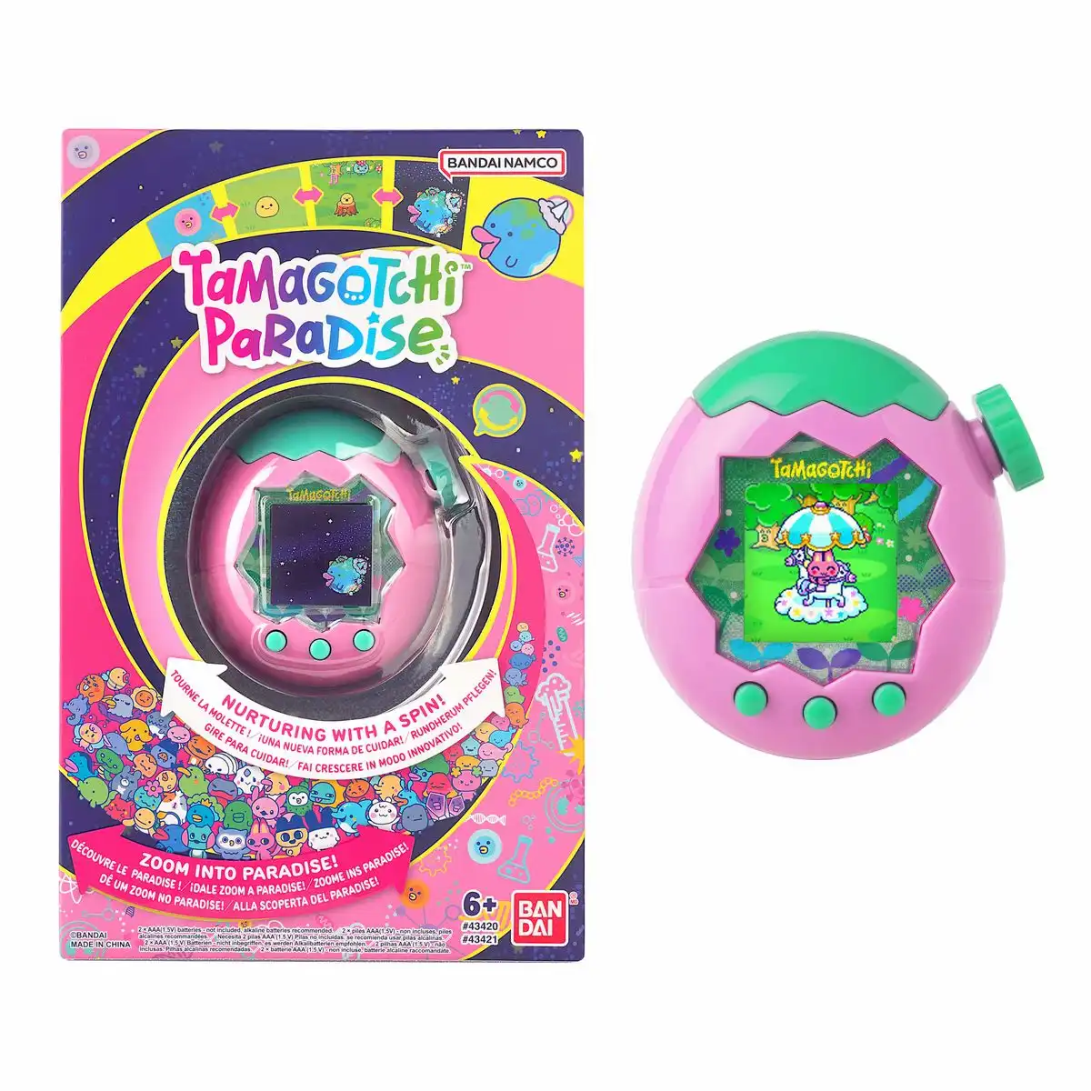 Tamagotchi Grün Bandai - Paradise Erde - Virtuelles Haustier Zum Aufziehen - Interaktives Spielzeug Auf Deutsch, Zoom - Modell Erde In Rosa Und - Spielzeug Für Kinder Ab 6 Jahren - 43421 - Image 6