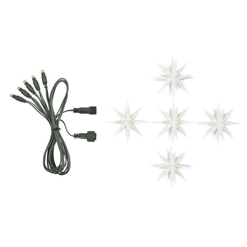Herrnhuter Sterne - Herrnhuter Miniatur-Sternenkette, kurz, 5 Sterne, LED 8cm weiß Kunststoff - 3,7m - Indoor & Outdoor