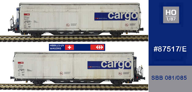 2 wagons HBBILLS-uy SBB CARGO Ep VI-HO 1/87-MABAR 87517 